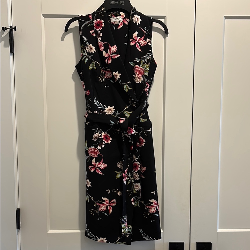 Calvin Klein Pink and White Floral Halter Sheath Dress